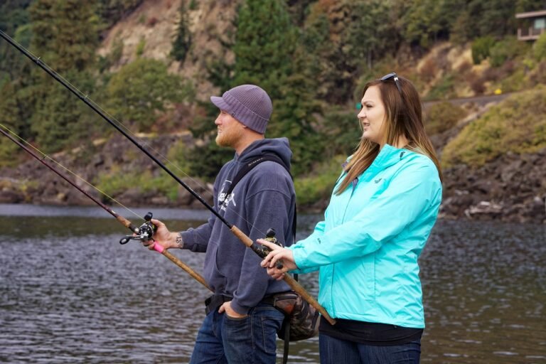 woman and man fishing